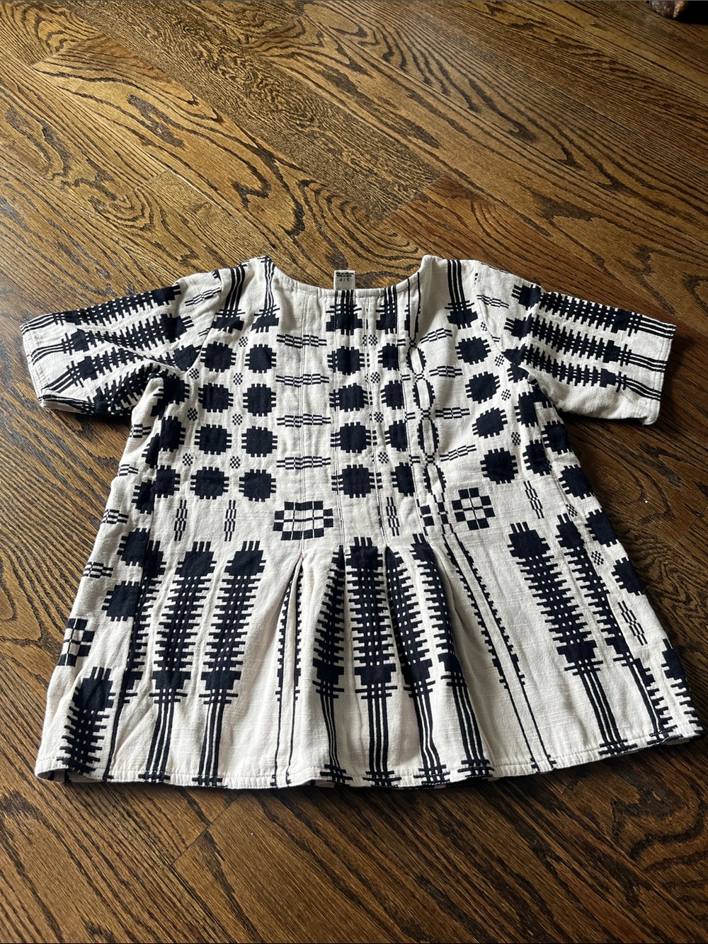 Ace & Jig Black and Cream 100% Cotton Artisan Geometric Short Sleeve Blouse - Picture 5 of 7